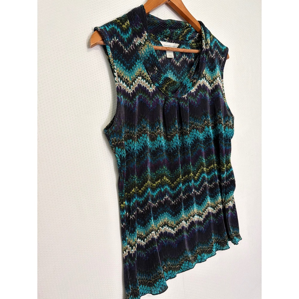 Christopher & Banks Chevron Plisse Cowl Neck Sleeveless Top Teal Purple Large - Picture 5 of 10